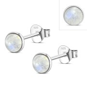 Rainbow Moonstone Round Sterling Silver Stud Earrings, e440st